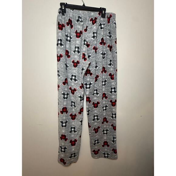 Disney Mickey Mouse Head Plaid Gray Lounge Fleece Pajama Bottoms Size L - Picture 1 of 6